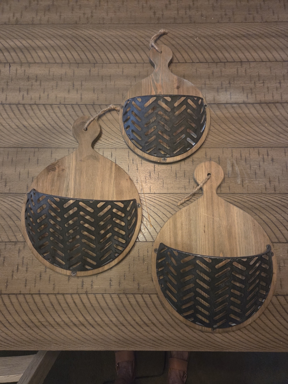 Hobby Lobby Wood and Black Metal Round Hanging Wall Trio